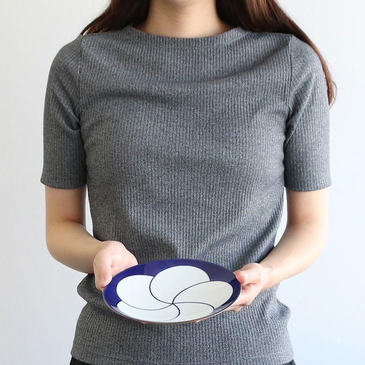 白山陶器 ねじり梅 6寸和皿 18.5cm 青