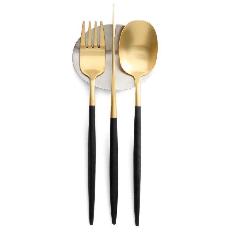 クチポール（Cutipol） ナウ/NAU ブラックトマットゴールド ディナー3点＆カトラリーレスト1点