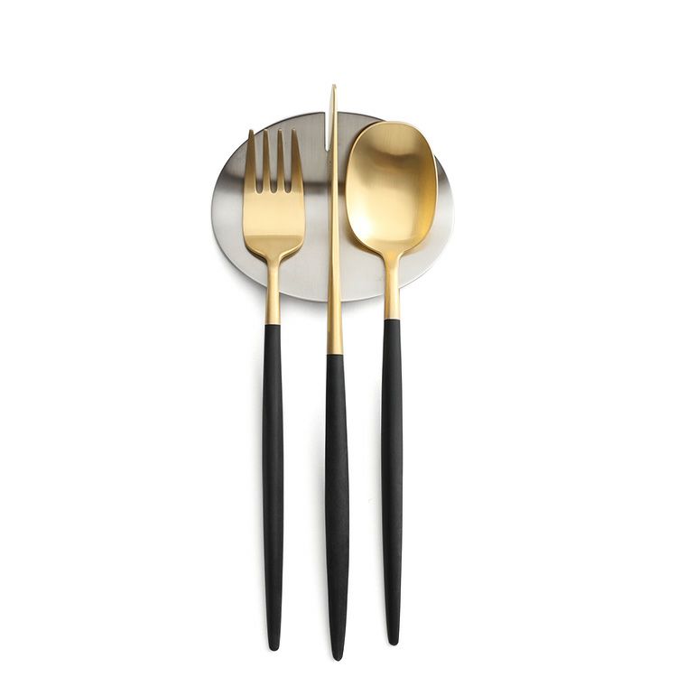 クチポール（Cutipol） ナウ/NAU ブラックトマットゴールド デザート3点＆カトラリーレスト1点