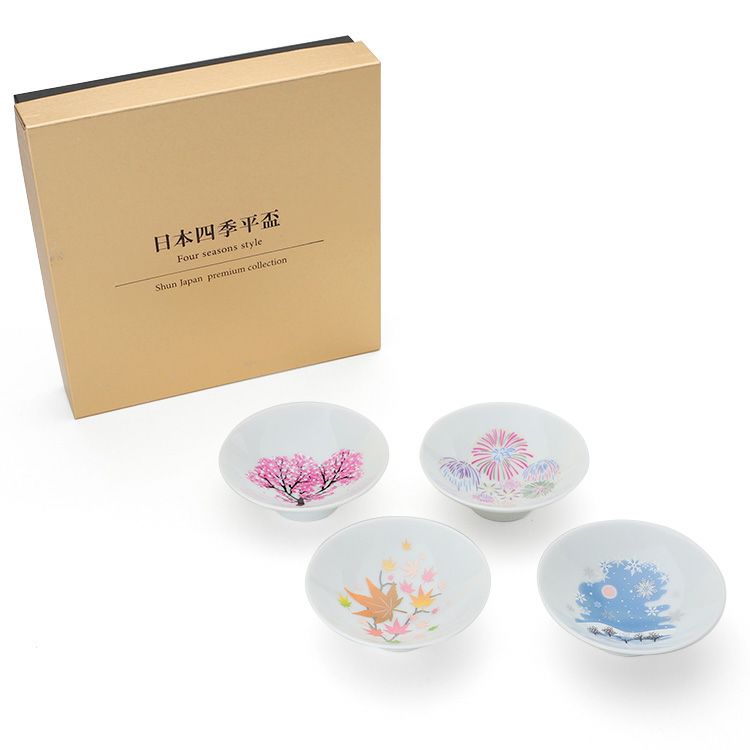 丸モ高木陶器 ホワイト 冷感 平盃 4点セット