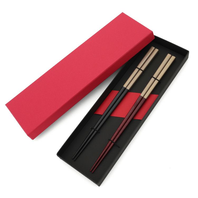 我戸幹男商店 凛 赤拭漆/黒拭漆 箸二膳セット（化粧箱付き）