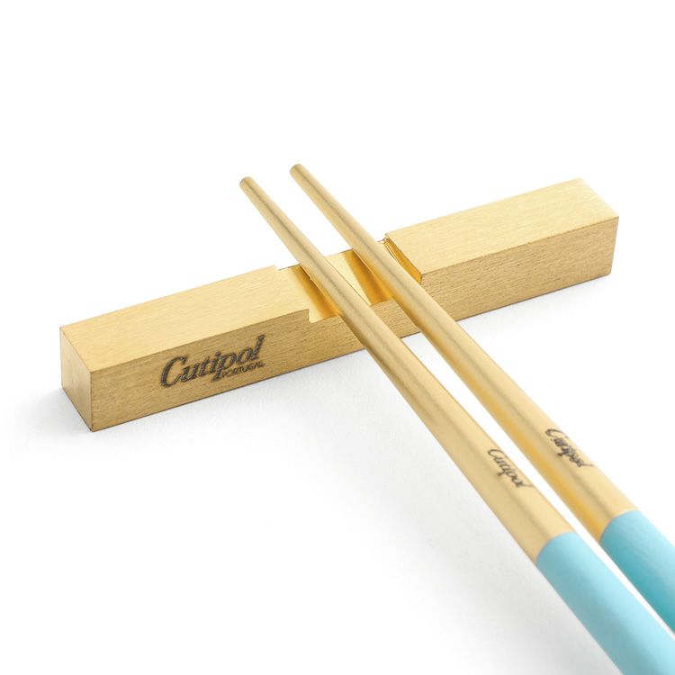 クチポール（Cutipol） クーベ/KUBE ターコイズマットゴールド 箸 + 箸置きセット