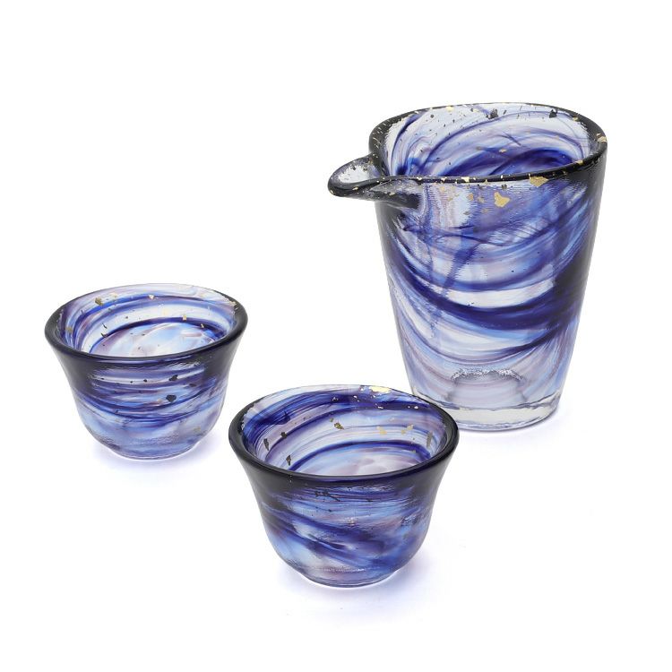 藍花×岩澤硝子 ぐい呑（2個） 片口 ギフトセット