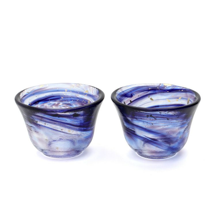 藍花×岩澤硝子 ぐい呑（2個） 片口 ギフトセット