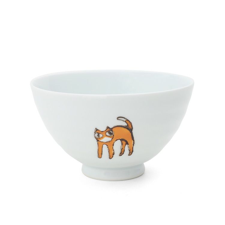 藍花 三猫さんぽ 飯碗 茶碗