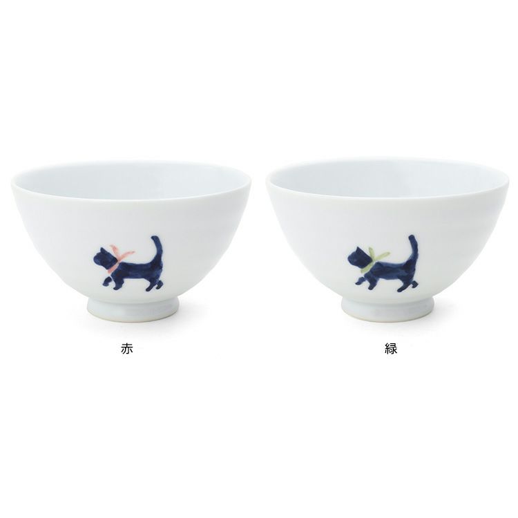 藍花 気まま猫 飯碗 茶碗