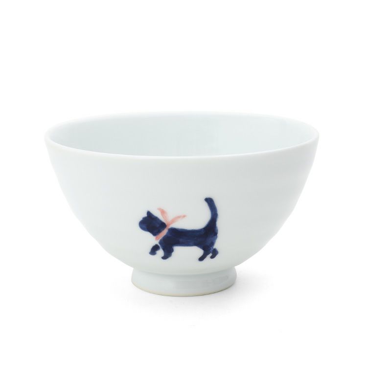 藍花 気まま猫 飯碗 茶碗