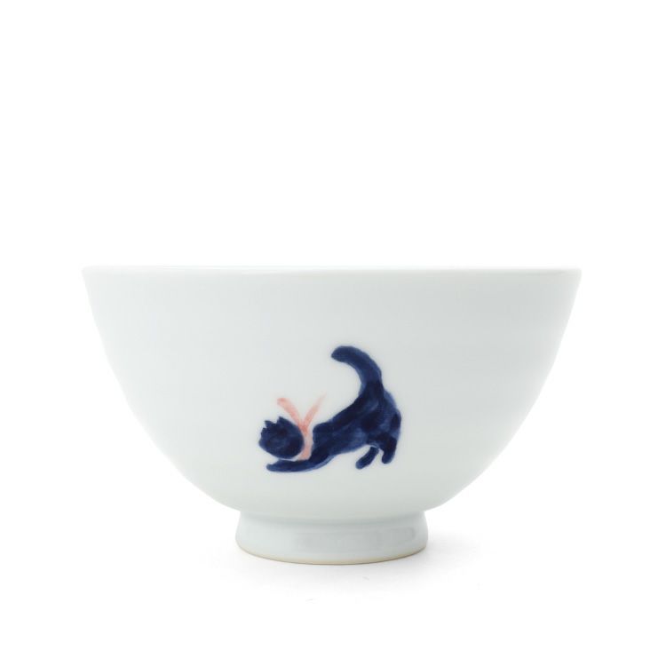 藍花 気まま猫 飯碗 茶碗