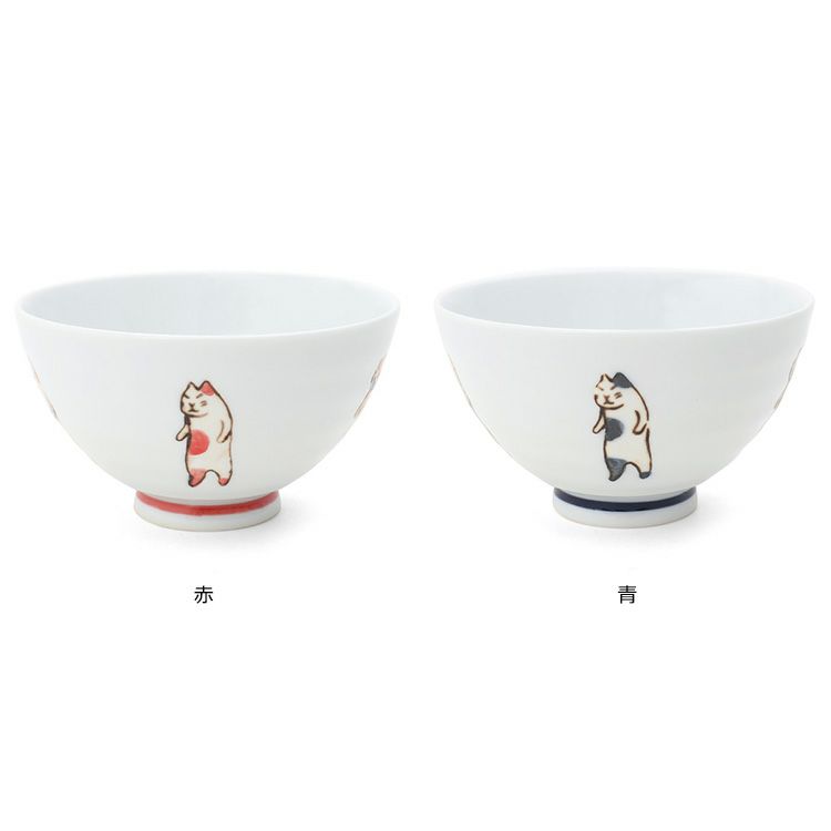 藍花 たち猫 飯碗 茶碗